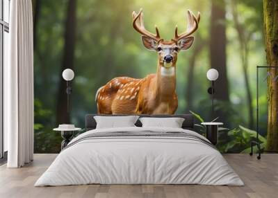 A White tailed deer in jungle forest background from Generative AI Wall mural