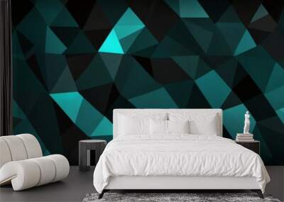 abstract teal polygon triangles on black background design illustration from Generative AI Wall mural