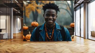 adult african boy halloween theme background portrait shot Wall mural