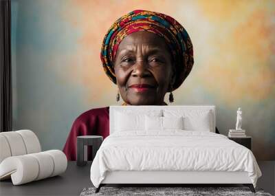 african elderly woman retro vintage bright background wearing fashion portrait Wall mural