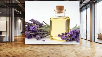 bottle of lavender oil on plain white background from Generative AI Wall mural