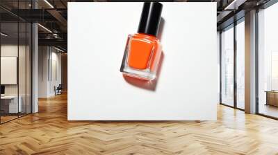 bottle of orange nail polish on plain white background from Generative AI Wall mural