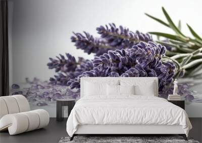 bunch of lavender flowers on plain white background with water splash Wall mural