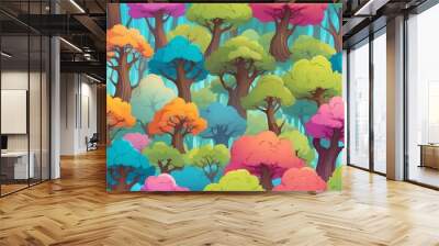 Colorful Whimsical Tree Tops Cartoon Background Design Wall mural