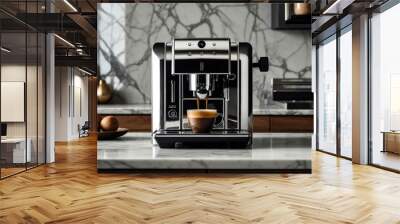 Designer coffee machine on a marble countertop in a minimalist kitchen Wall mural