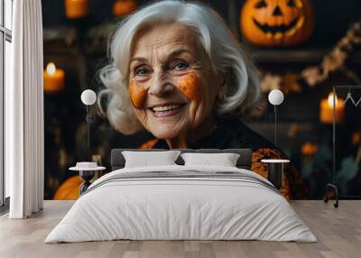 elderly caucasian girl halloween theme background portrait Wall mural