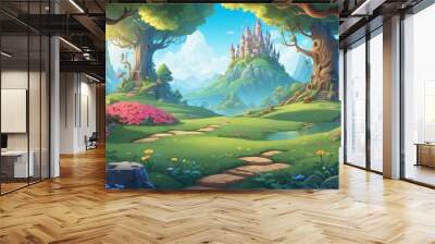 Enchanted Storybook Clearing Cartoon Background Design Wall mural