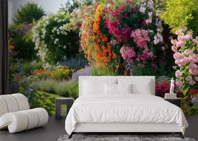 Flourishing summer garden adorned with a tapestry of colorful blossoms Wall mural