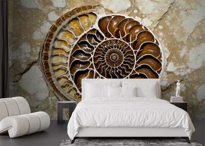 Fossilized ammonite with plain background Wall mural