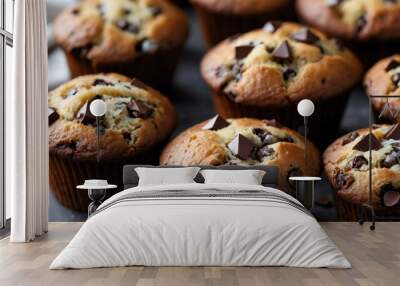 Freshly baked chocolate chip muffins background Wall mural