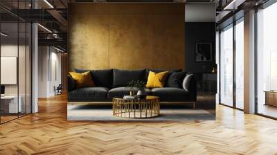 gold and black theme accent color empty living room interior minimalist concept design with sofa with morning sunlight from Generative AI Wall mural