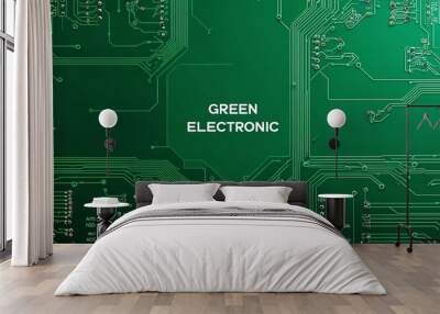 Green electronic circuitry modern background design Wall mural