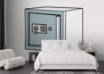 Hand drawing clipart of a safe deposit box closed on plain white background Wall mural