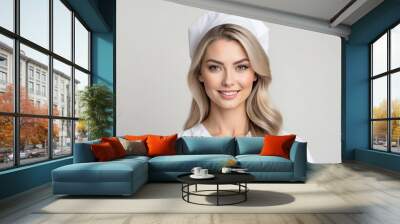 headshot of nurse beautiful woman model on plain white background studio from Generative AI Wall mural