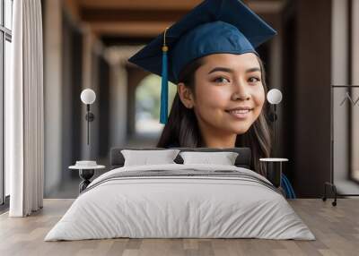 indigenous graduate student girl portrait wearing graduation hat and gown from Generative AI Wall mural