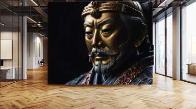 japanese emperor statue close up portrait on plain black background from Generative AI Wall mural