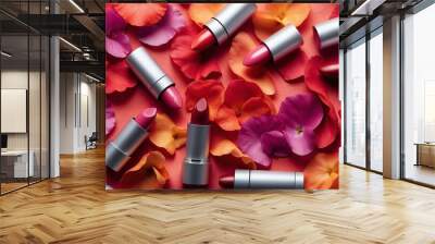 lipstick variation on colorful flower petals backgroun background from Generative AI Wall mural