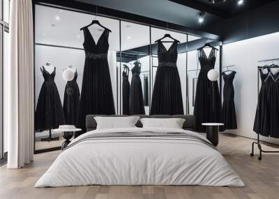 Luxury women clothing sexy black dress on hanger at high end fashion store boutique from Generative AI Wall mural