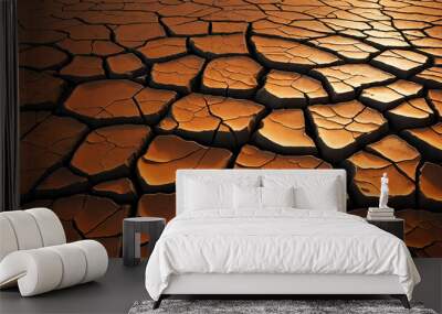 Orange light on cracked mud texture surface background Wall mural