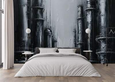 painting of a Metallic silver black capture edgy industrial urban landscapes Wall mural