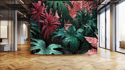 pink jungle foliage abstract background backdrop design copy space illustration art Wall mural