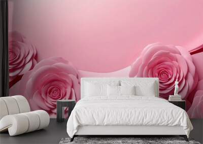 pink theme roses flowers wave layers solid d abstract background banner with copy space Wall mural