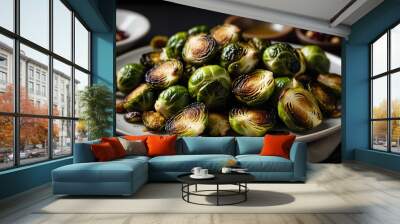 Plate of roasted Brussels sprouts background Wall mural