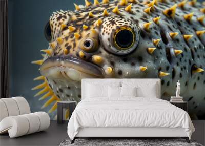 Pufferfish closeup showing spines and round body with plain background Wall mural