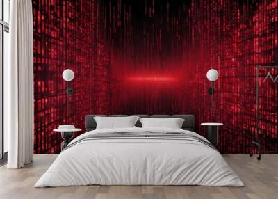 red digital matrix abstract background art design Wall mural