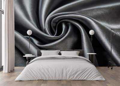 Shiny smooth wavy folds of gray grunge silk satin velvet material texture from Generative AI Wall mural