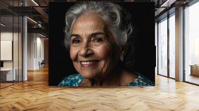 smiling hispanic elderly model woman close up portrait on plain black background from Generative AI Wall mural