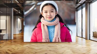 southeast asian teen girl winter outdoor bright background wearing fashion portrait Wall mural