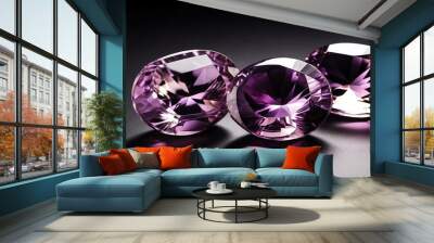 three purple amethyst gemston plain black background from Generative AI Wall mural