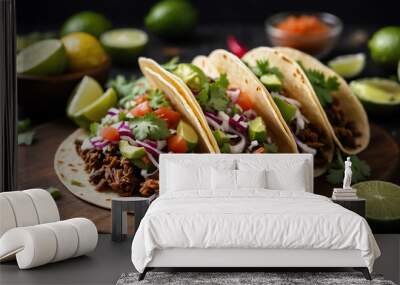 Traditional tacos with lime wedges background Wall mural