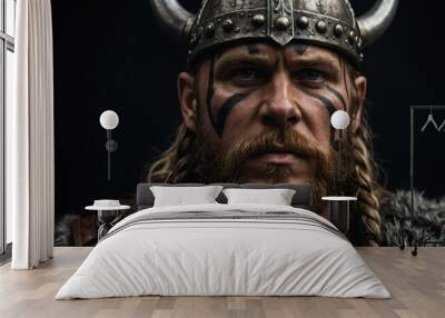 viking warrior statue close up portrait on plain black background from Generative AI Wall mural