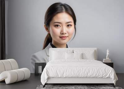 young asian businesswoman studio portrait on plain white background from Generative AI Wall mural