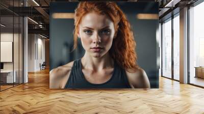 young attractive redhead woman fitness trained lifestyle portrait on plain studio background Wall mural