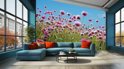 pink flowers in a field Wall mural