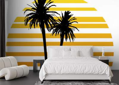 vector illustration with two palm trees and stylized sunset Wall mural