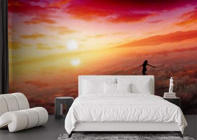 concept art of majestic sea and deep cloudy sky with fantasy female figure Wall mural