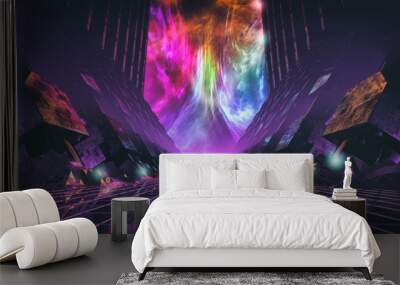 retro synth wave style abstract fractal environment background Wall mural