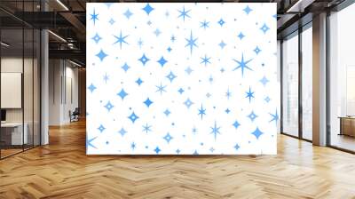 Sparkle stars repeat vector seamless pattern blue stars on white background for christmas Wall mural