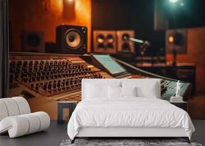 Professional mixing console standing ready in recording studio control room Wall mural