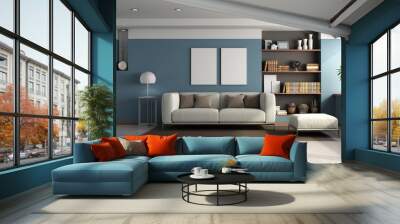 Blue living room with modern furniture Wall mural