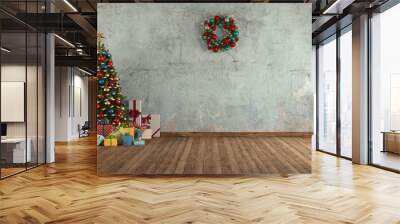 Blue old room with Christmas tree Wall mural