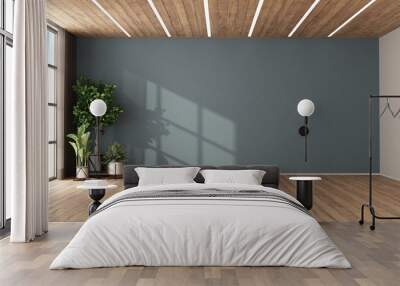 Empty room with plants and blue wall Wall mural