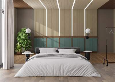 Empty room with wooden paneling with led light Wall mural