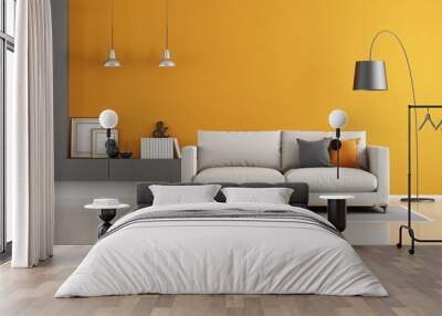 gray and orange modern lounge Wall mural