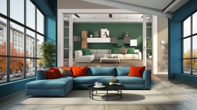 Modern living room with sliding door and elegant sofa Wall mural