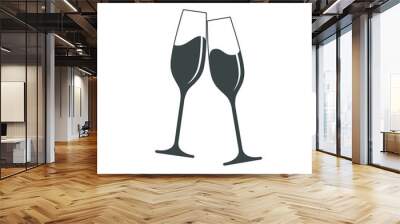 Clink glasses champagne graphic icon. Cheers with two champagne glasses sign isolated on white background. Vector illustration Wall mural